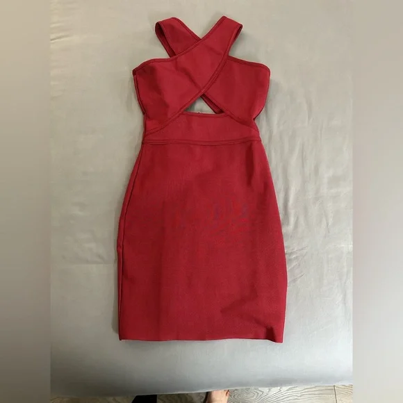 By The Way. Dresses | Red Bandage Bodycon Sexy Cutout Dress W/ Gold Zipper Back Size Xs | Color: Gold/Red | Size: Xs | Elanmakeup's Closet